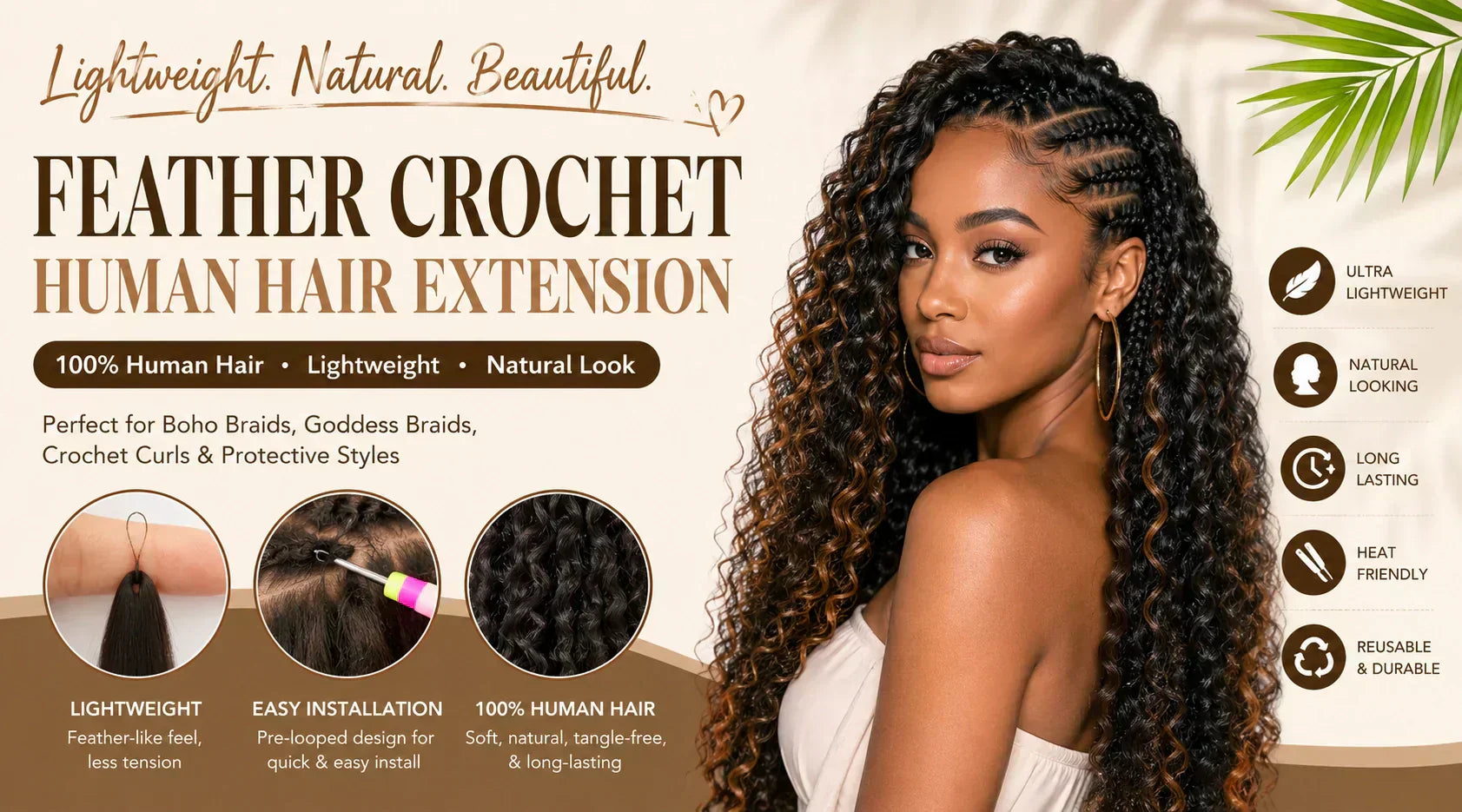 Feather Crochet Human Hair Extension – Lightweight, Natural & Effortlessly Beautiful