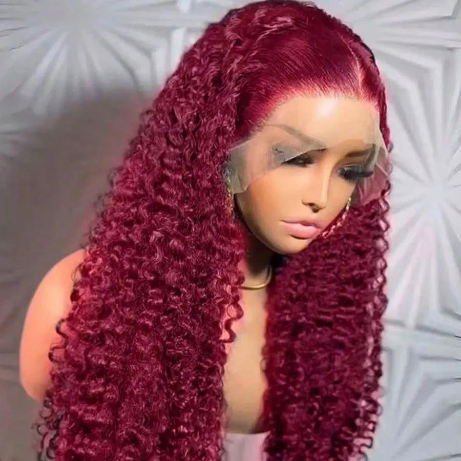 13x4 Lace Front Wig Human Hair Water Wave Burgundy Wig