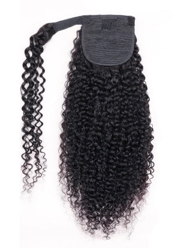 Kinky Curly Human Hair Ponytail Extension Wrap Around & Clip In