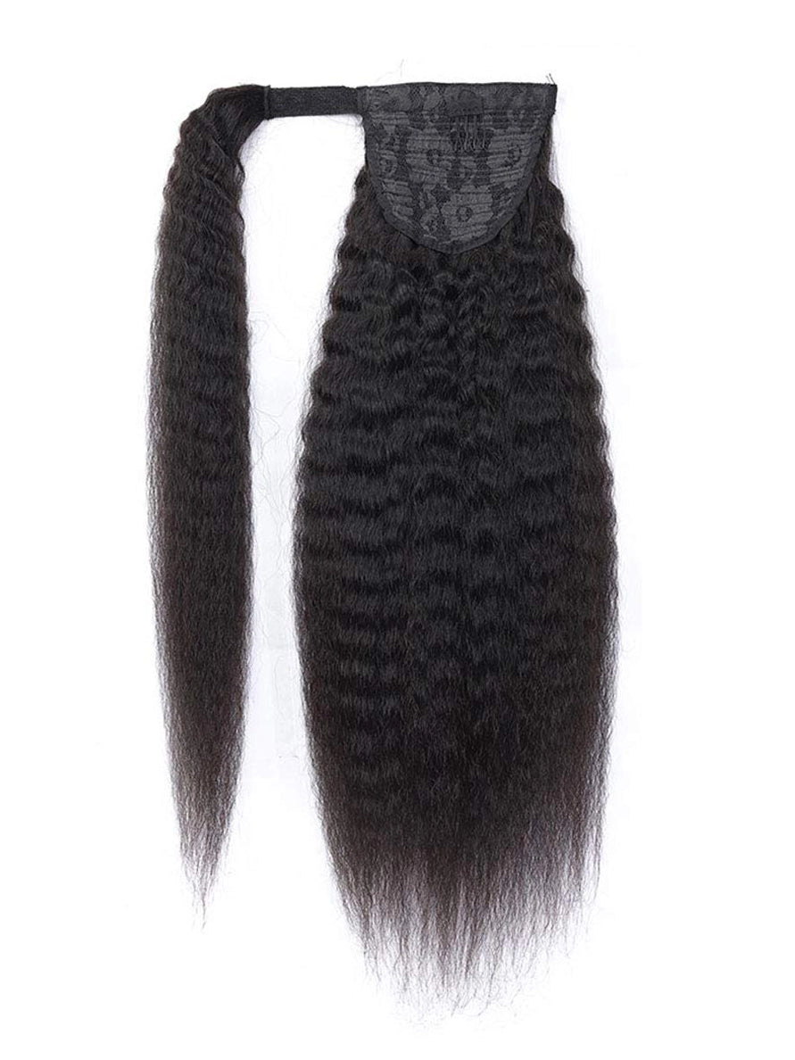 Kinky Straight Human Hair Ponytail Extension Wrap Around & Clip In
