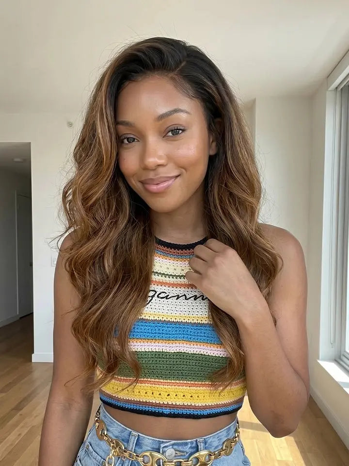 black brown ombre human hair wig 13x4 lace front wigs body wave | WigOutlets