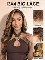 highlight wig body wave 13x4 lace front wigs black human hair with honey brown highlights | WigOutlets