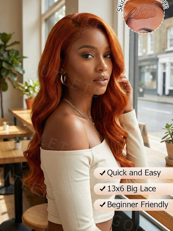Model wearing the Wig Outlets 13x6 Body Wave Lace Front 