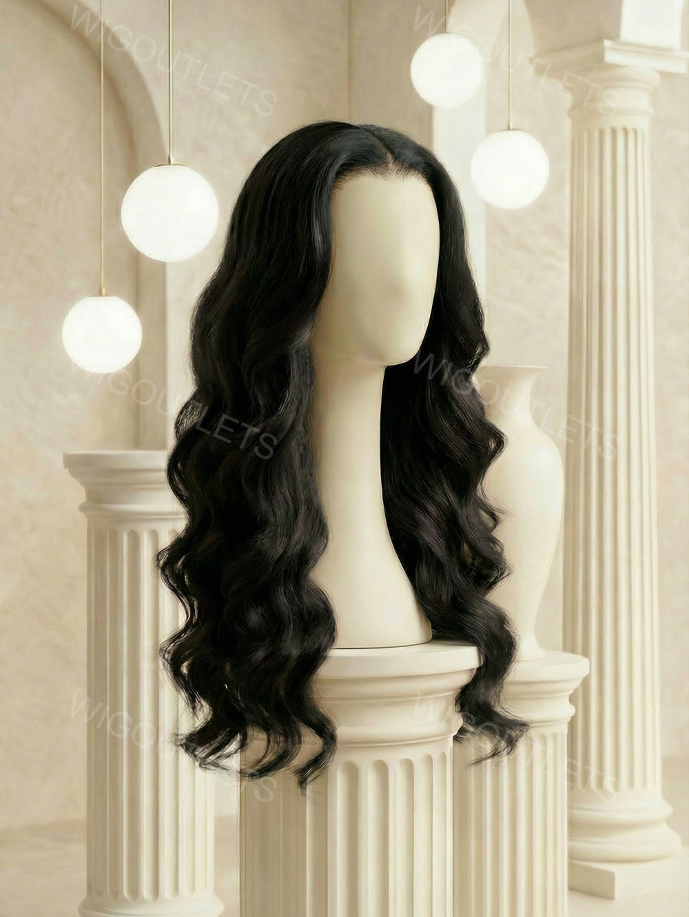 Wig Outlets 13x6 Lace Front Natural Black Body Wave Wig, featuring deep, rich natural black color with soft, voluminous body wave curls. The 13x6 lace front provides a seamless, natural hairline, while the body wave texture adds bounce, movement, and a luxurious, full-bodied look.