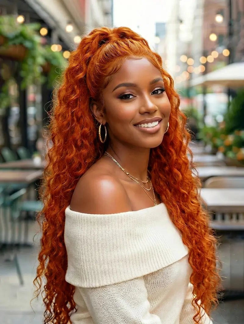 🔥 20"=$129 | 20"~30" Ginger Long Hair Water Wave 13x4 Lace Front Human Hair Wig