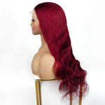 A long, deep burgundy wavy wig  from WigOutlets