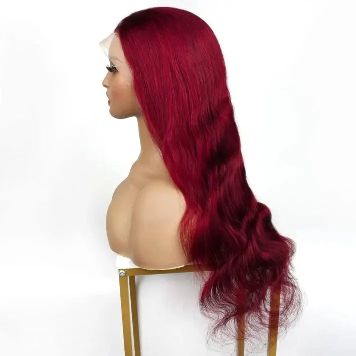 A long, deep burgundy wavy wig  from WigOutlets