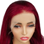 The Burgundy 13x4 lace front human hair wig has a natural hairline from WigOutlets