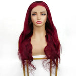 Long burgundy body wave lace front human hair wig from WigOutlets