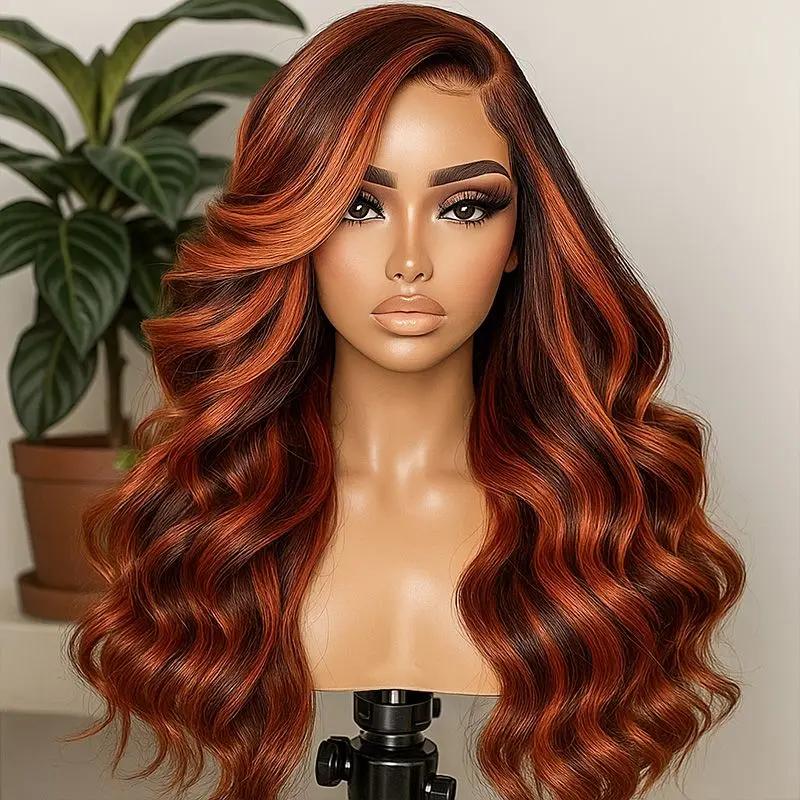 Ginger Highlight Wig Full 13x6 Lace Front Wig Body Wave With Ginger Highlights
