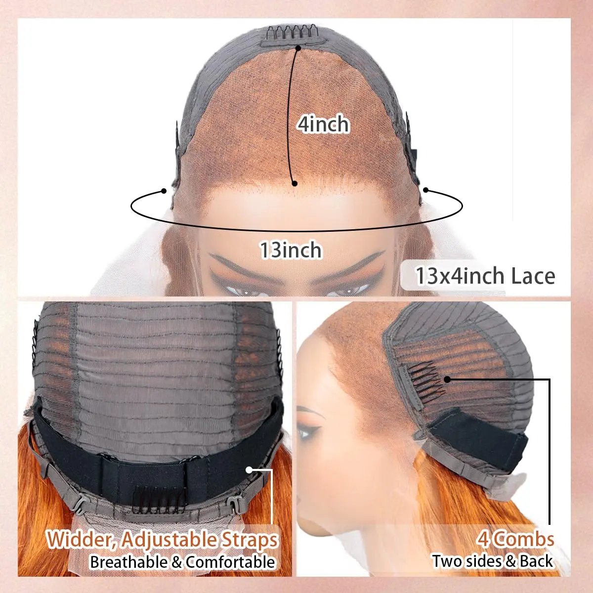 ginger hair 13x4 lace front wig cap