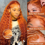 Woman with ginger hair styled in a wig, showing close-up details of the hairline and scalp.