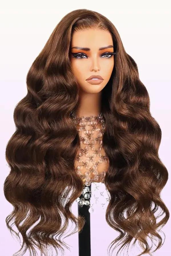Long Chocolate Brown Glueless Wig Body Wave 13x4 Lace Front Wigs
