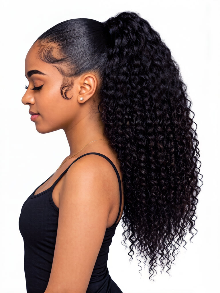 Kinky Curly Drawstring Ponytail Human Hair Extensions