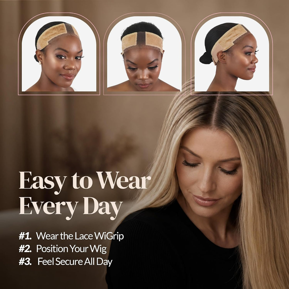 Non-Slip Lace Wig Grip Band for Glueless Wig, Adjustable Velvet Wig Grip Band for Lace Front Wigs