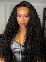 Woman with long curly black hair wig | WigOutlets