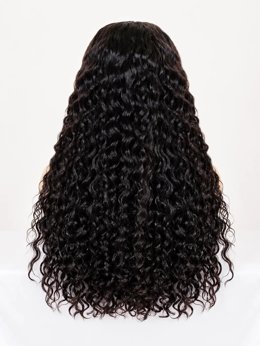Long black water wave human hair wig shown from the back | WigOutlets