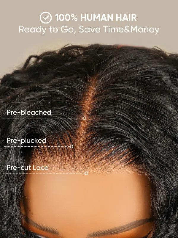 The details of water wave human hair wig with a pre-plucked hairline, Pre-bleached knots, and Pre-cut lace | WigOutlets