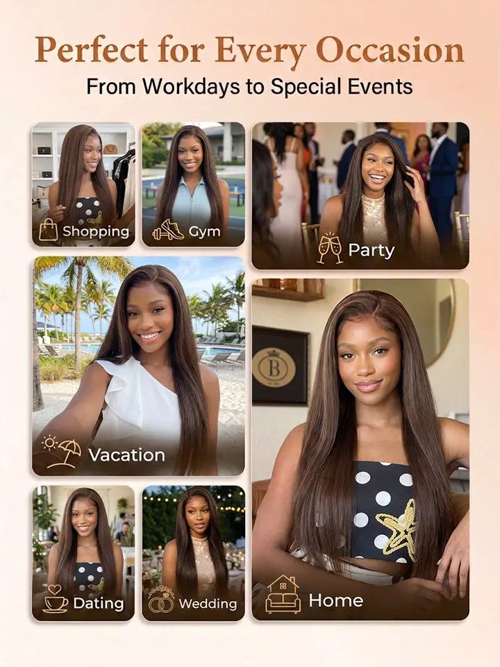 wigoutlets chocolate brown straight lace front human hair wig for every occasion