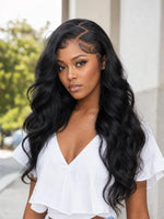 Model on 13x6 Lace Frontal Wig Body Wave Human Hair Wigs by WigOutlets