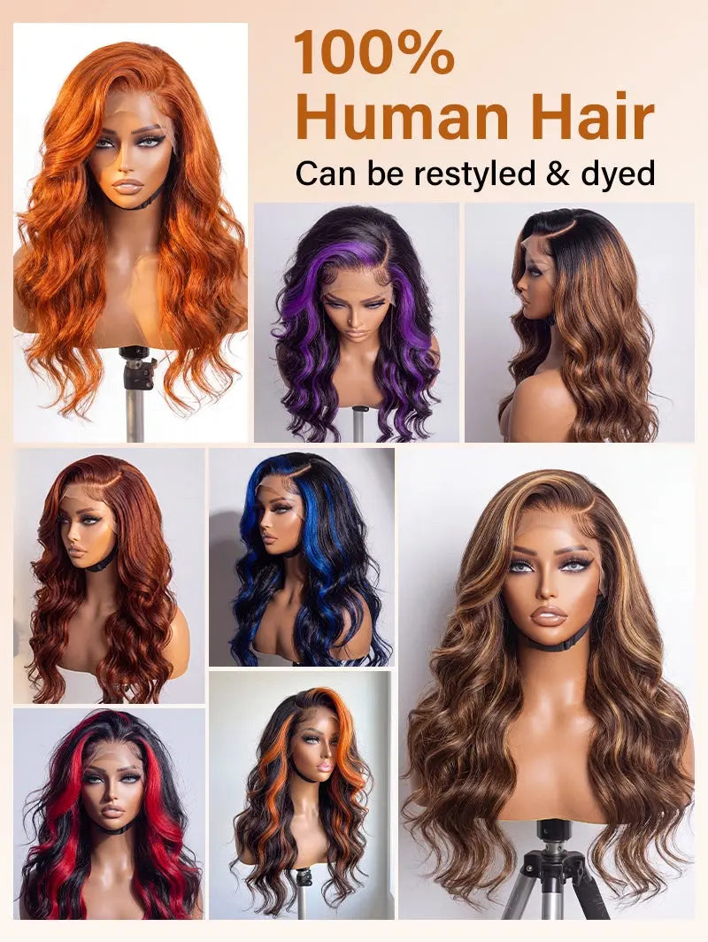 WigOutlets 13x6 Lace Frontal Wig Body Wave Human Hair Wigs Can Be Dyed Well
