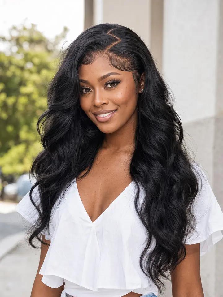 model on wigoutlets 13x6 lace front wig body wave