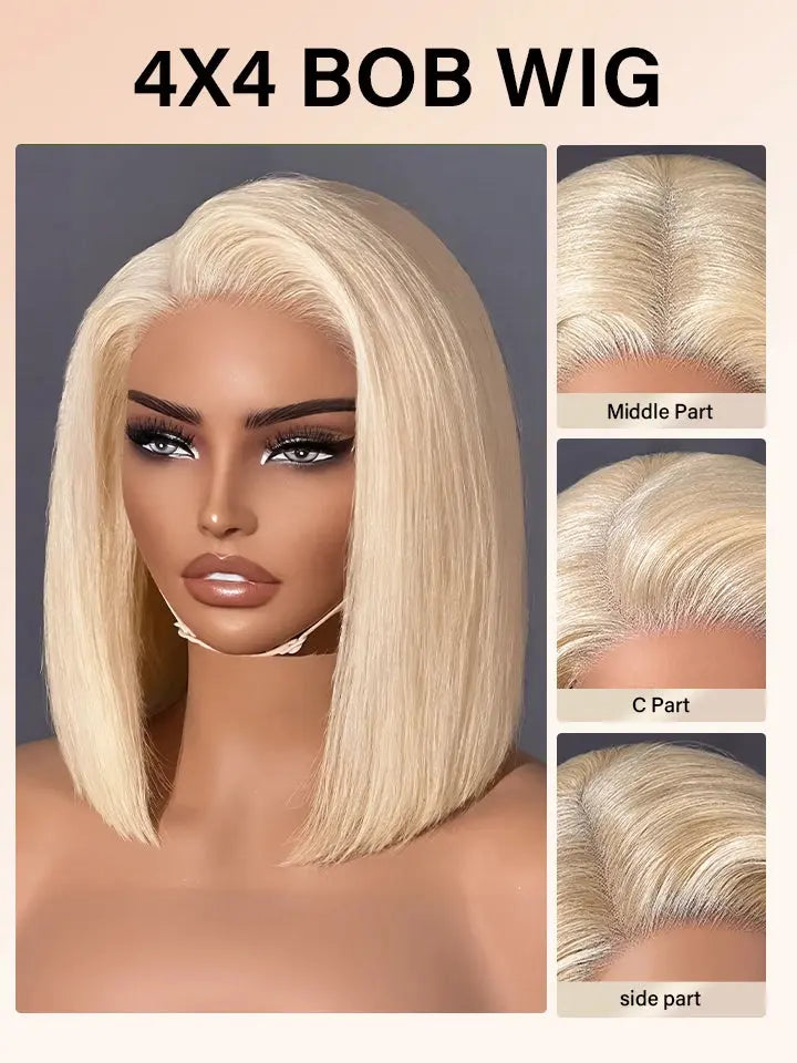 The Details of Glueless 613 Blonde Bob Wig with Pre-Plucked 4x4 HD Lace.