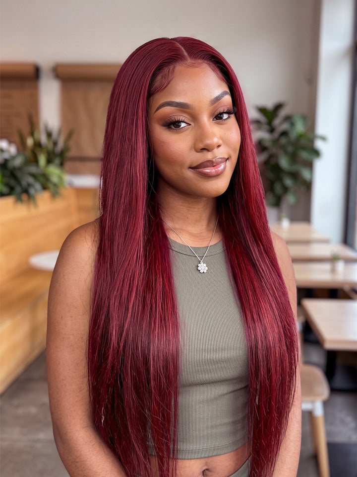 10"~30" Burgundy Straight Human Hair 13x4 Lace Front Wig