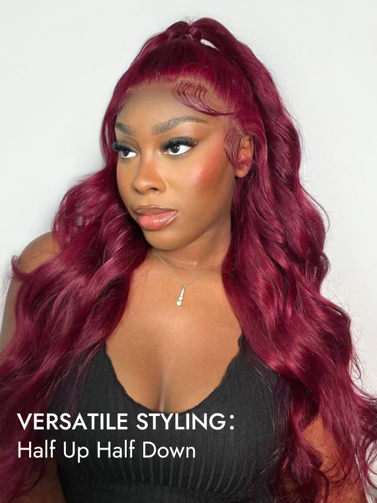 🔥 16"=$119 | 14"~28" Burgundy Body Wave Wig 13x6 Lace Front Human Hair Wigs