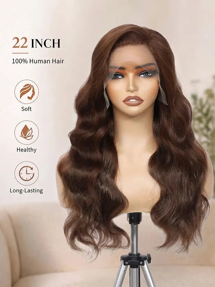 🔥 24"=$139 | 20"~28" Chocolate Brown Body Wave Wig 13x4 Lace Front Human Hair Wigs