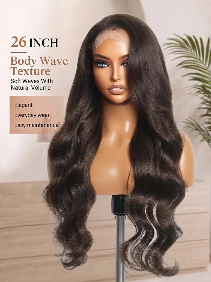 wigoutlets chocolate brown body wave 4x4 lace front wig front view