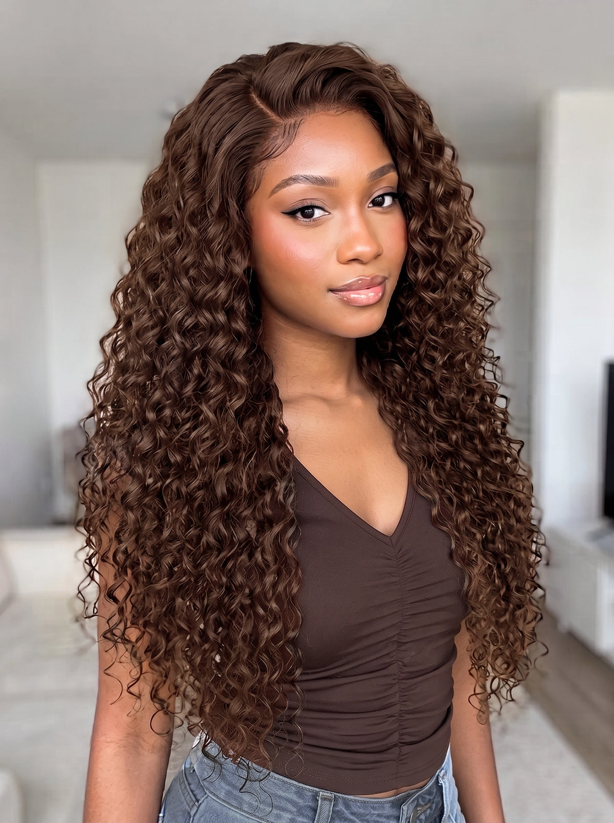 🔥24"=$149 | 24"~26" Chocolate Brown Water Wave Wig 13x4 Lace Front Human Hair Wigs