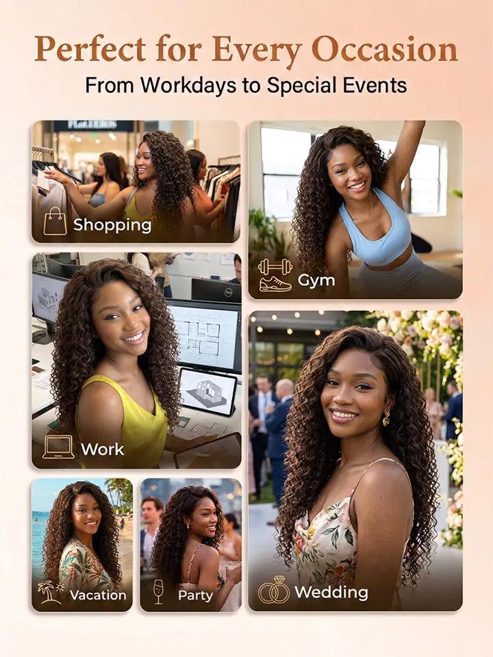 wigoutlets chocolate brown water wave 13x4 lace front human hair wig for every occasion.