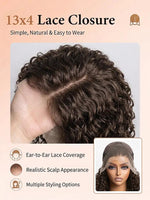 wigoutlets chocolate brown water wave 13x4 lace front human hair wig lace details