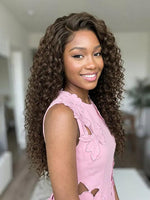 wigoutlets chocolate brown water wave 13x4 lace wig on model