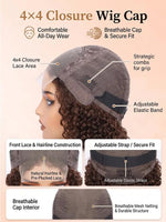 wigoutlets chocolate brown water wave 4x4 lace front human hair wig cap details