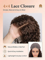wigoutlets chocolate brown water wave 4x4 lace closure human hair wig lace details
