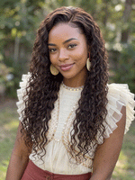 wigoutlets chocolate brown water wave lace front human hair wig on model