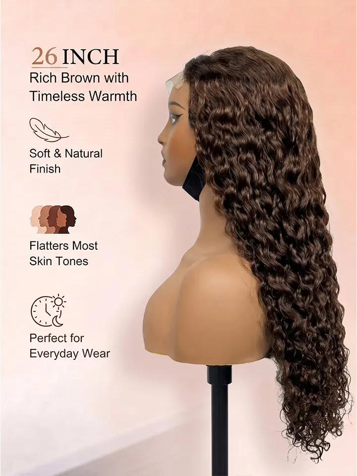 wigoutlets chocolate brown water wave wig 4x4 lace closure human hair wigs side view