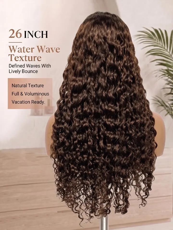 wigoutlets 26 inches chocolate brown water wave human hair wig back view