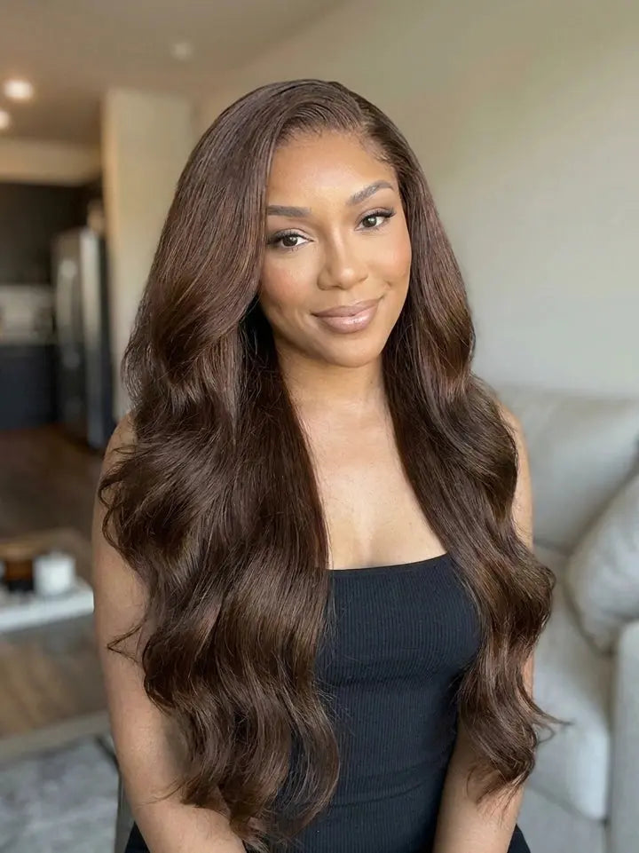 🔥 24"=$139 | 20"~28" Chocolate Brown Body Wave Wig 13x4 Lace Front Human Hair Wigs