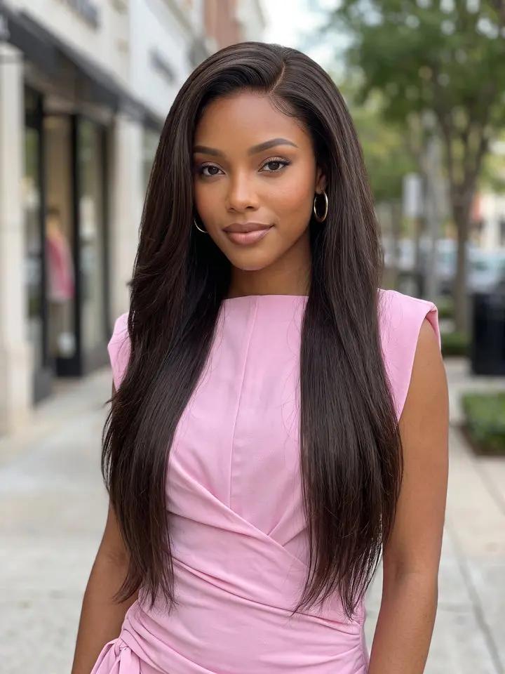 wigoutlets chocolate brown straight lace front wig model show