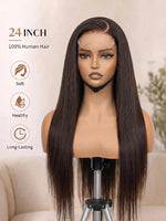 24 inches wigoutlets chocolate brown straight hair 4x4 lace front human hair wig front view
