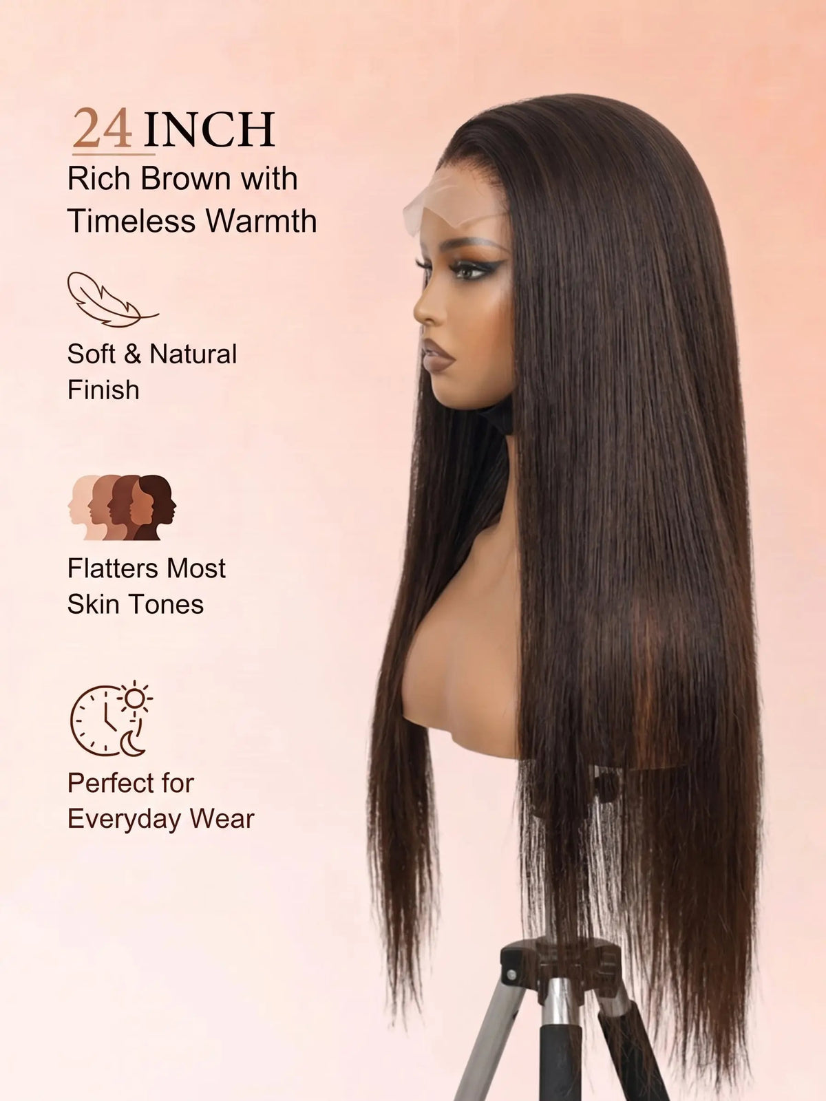 wigoutlets chocolate brown straight wig 24 inches 4x4 lace front human hair wigs