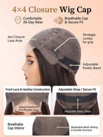 wigoutlets chocolate brown straight hair 4x4 lace closure wig cap detail