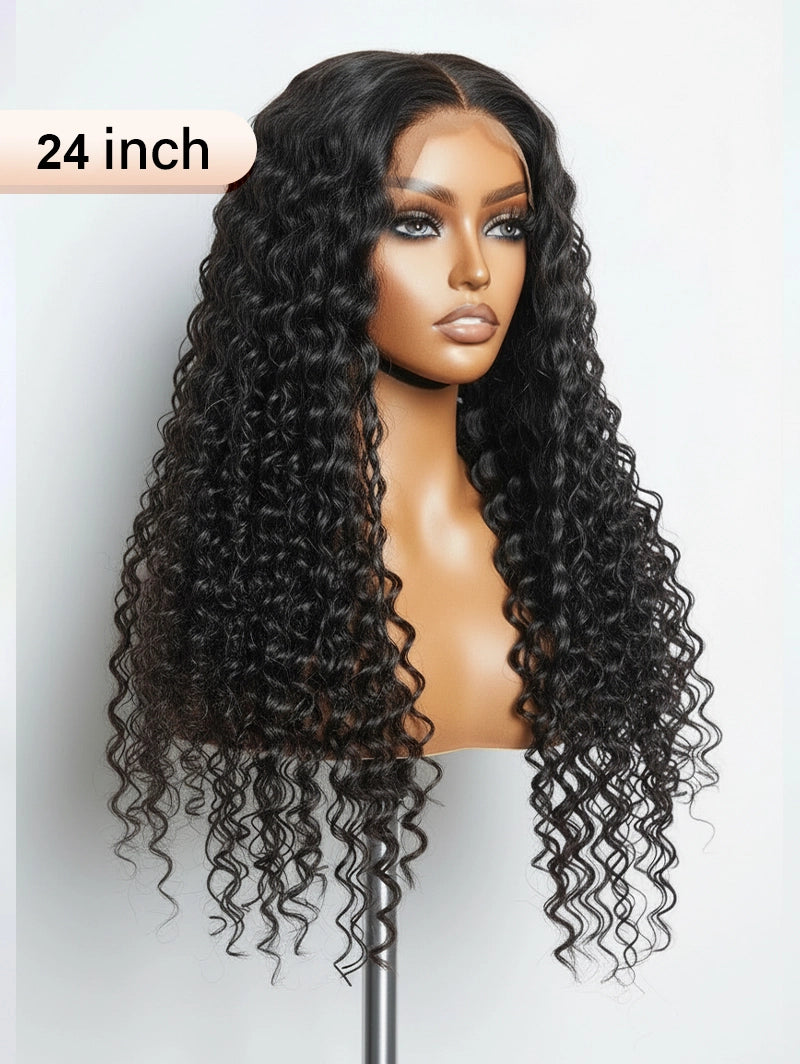 14"~28" 5x5 Lace Wig Deep Wave Human Hair Wigs Natural Black Color