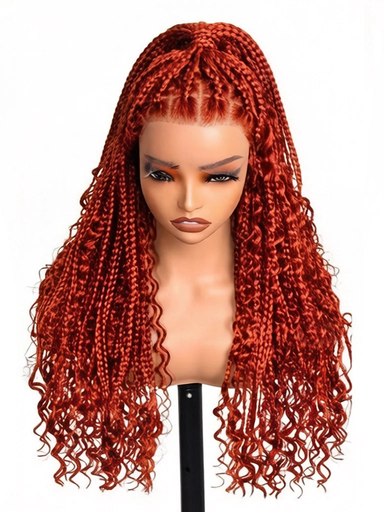 Boho Braid Wig Ginger Water Wave 13x4 Lace Wigs 100% Human Hair