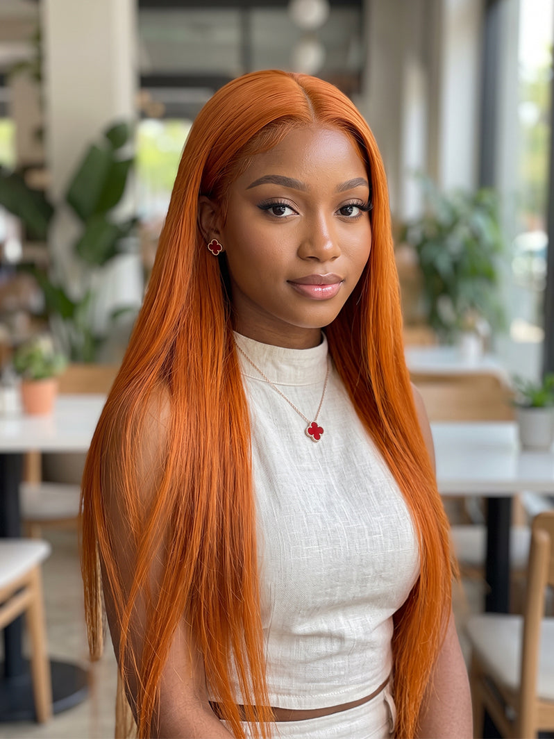 22"~26" Ginger Straight Human Hair 13x4 Lace Front Wig