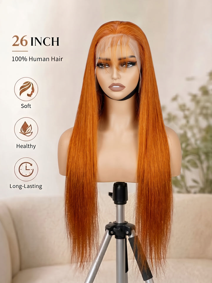 22"~26" Ginger Straight Human Hair 13x4 Lace Front Wig