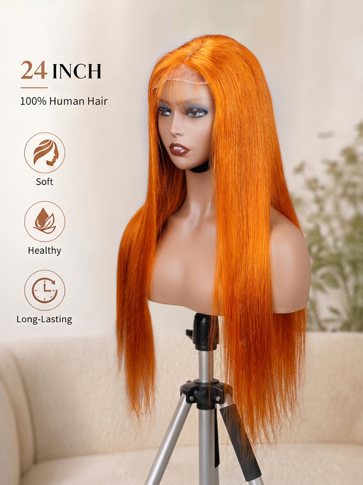 22"~30" Ginger Straight Wig 4x4 Lace Front Human Hair Wigs